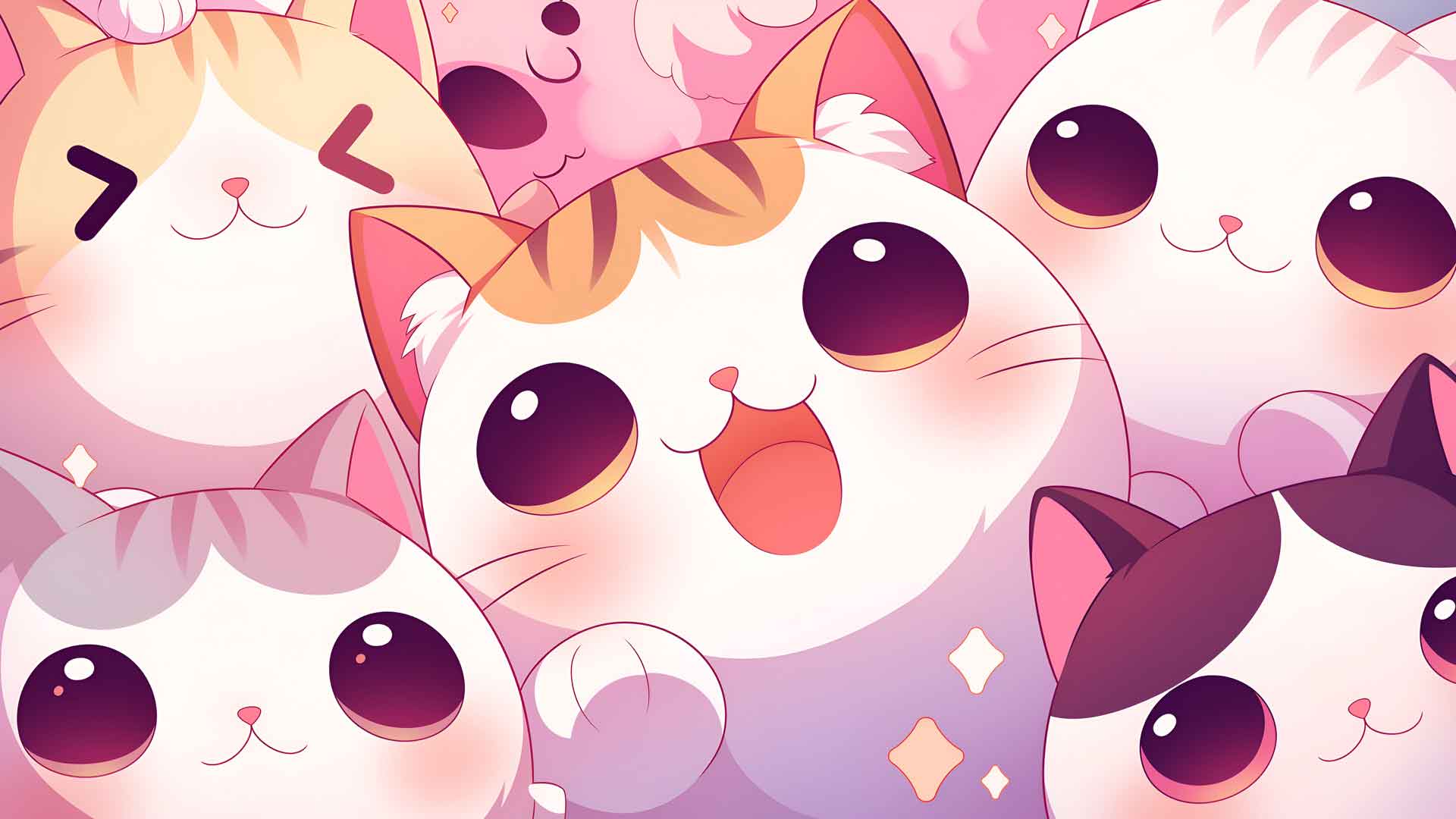 卡哇伊猫拼贴桌面壁纸4K