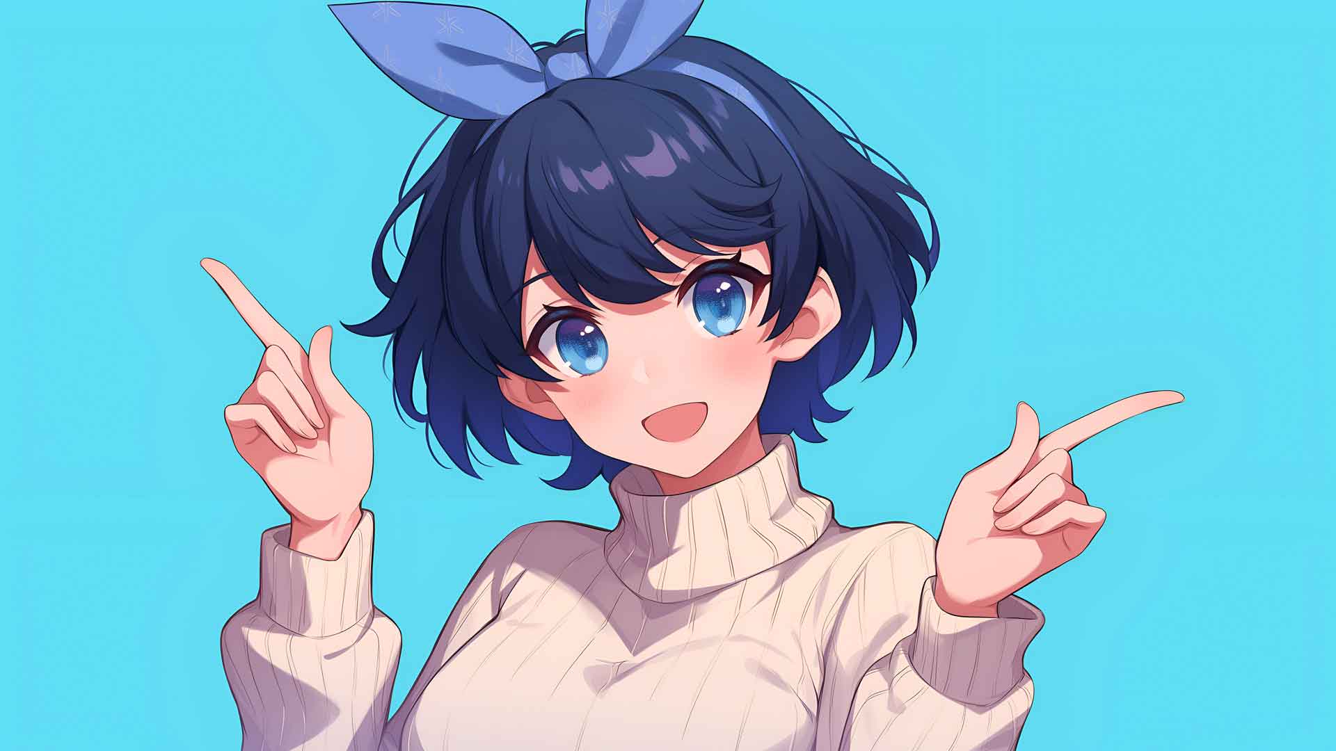 欢快的动漫女孩指着手指桌面壁纸