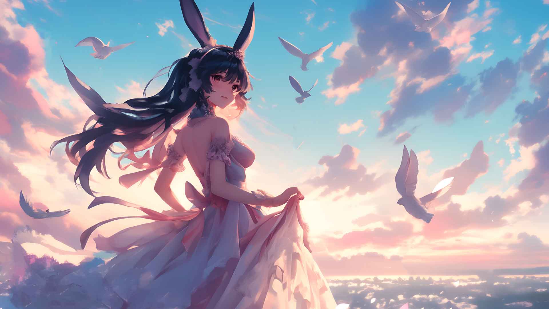 樱岛麻衣兔女郎连衣裙夕阳微风优雅桌面壁纸