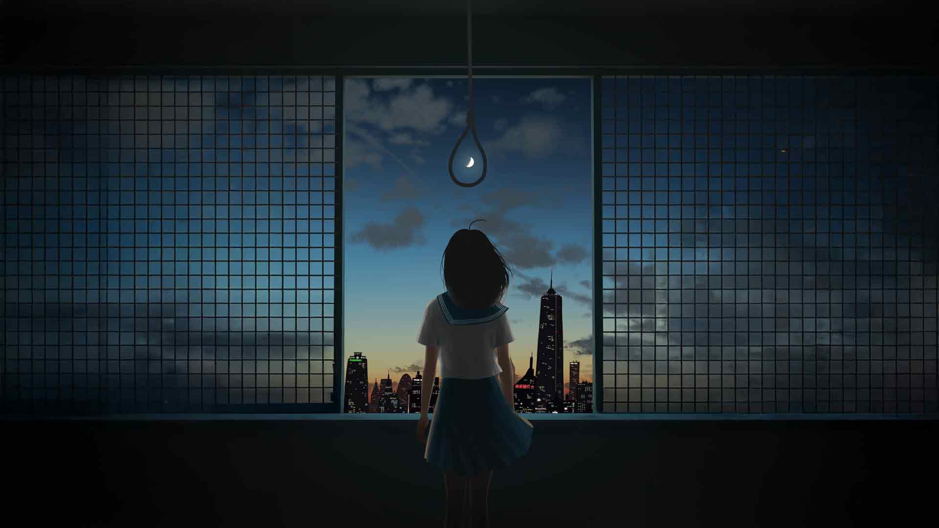 独自一人眺望城市天际线的女孩