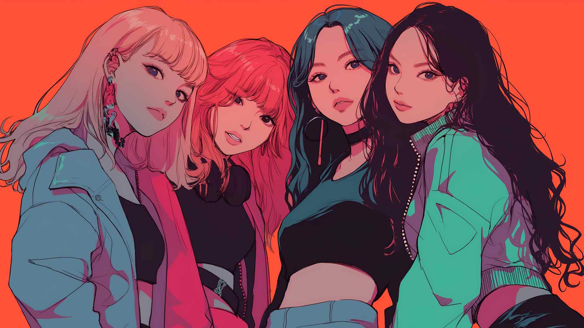 BlackPink 卡通 K-pop 艺术桌面壁纸