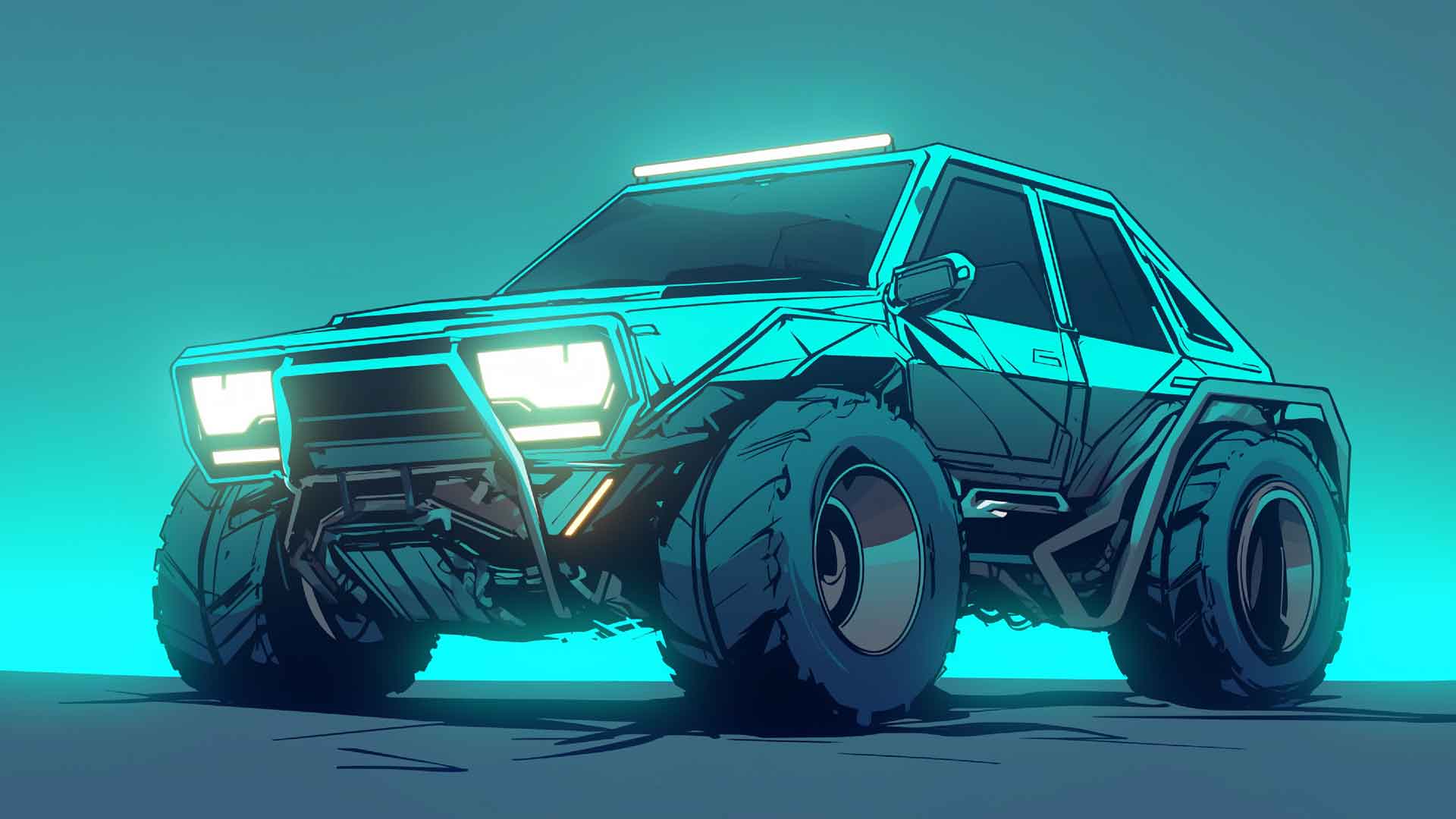 赛博朋克越野车蓝色桌面壁纸