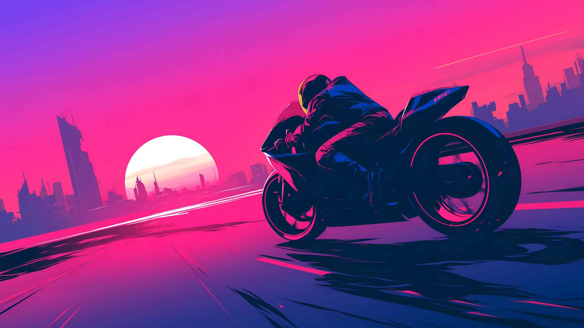 赛博朋克摩托霓虹高速公路桌面壁纸