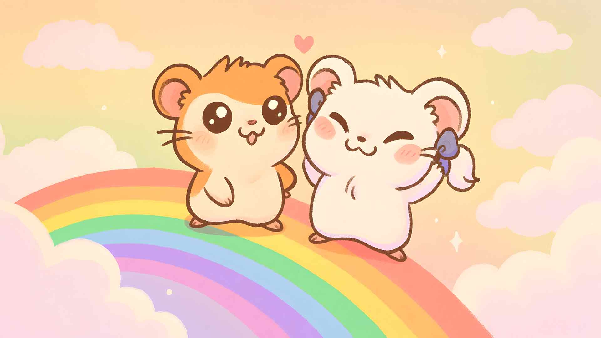 Hamtaro 和 Bijou 彩虹爱卡哇伊柔和壁纸