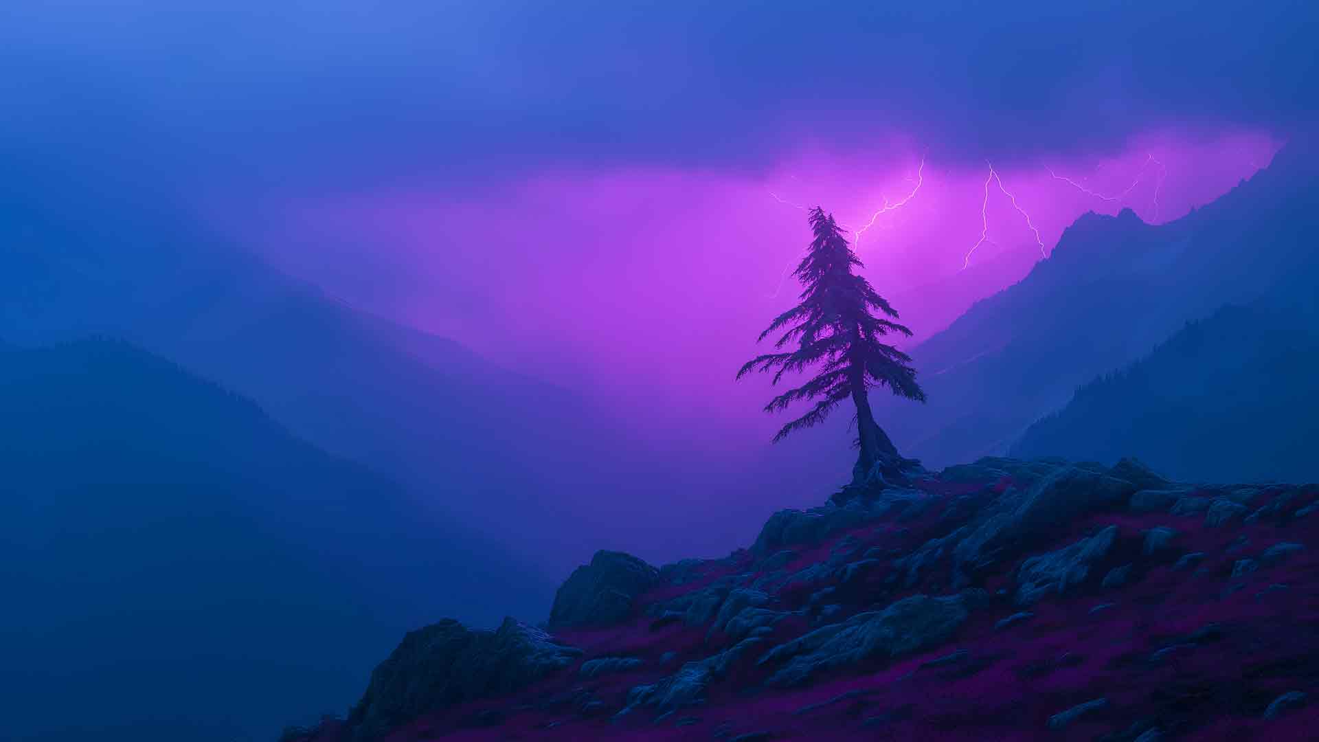 自然风景单树紫色雷暴桌面壁纸