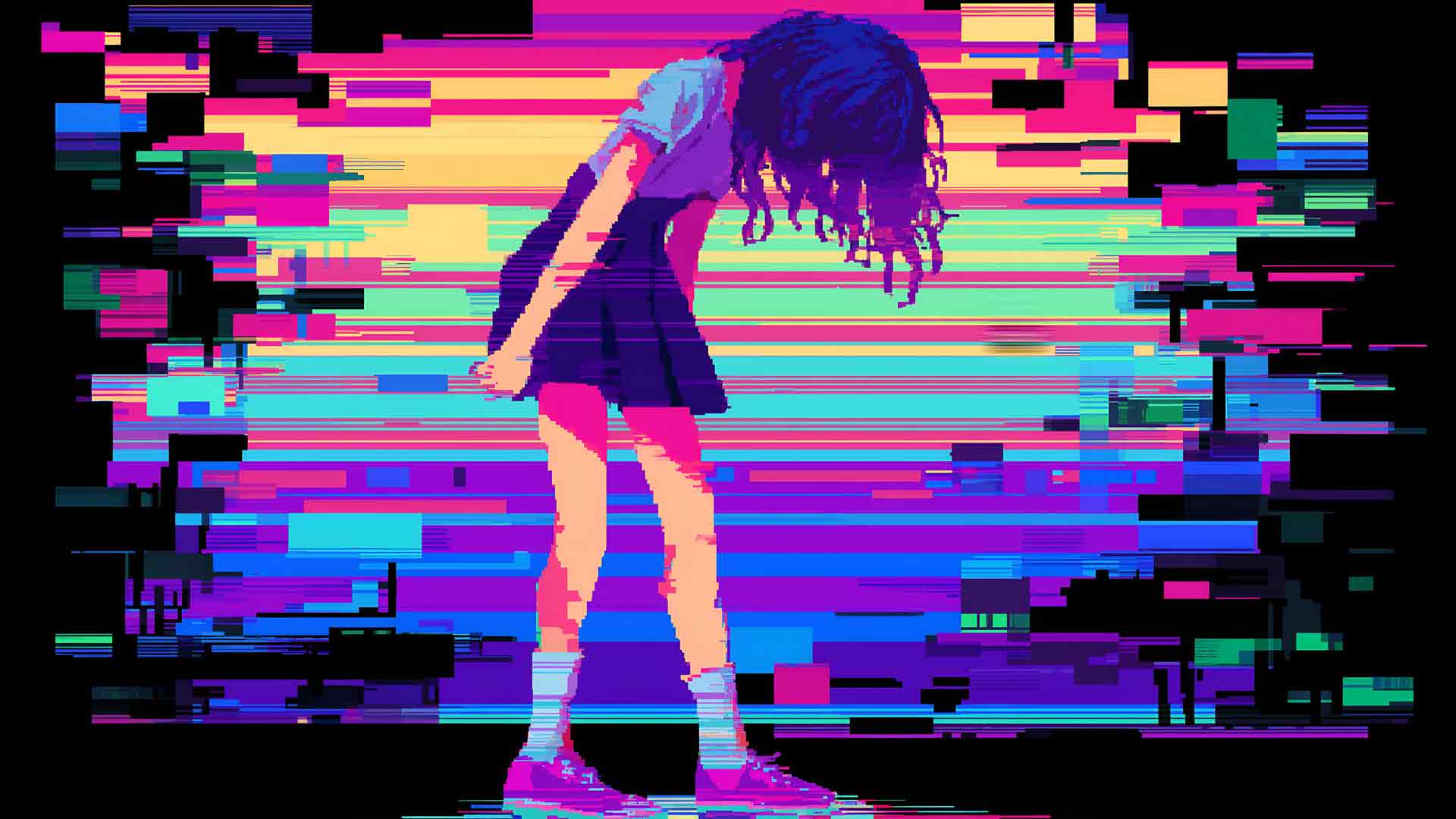 像素女孩故障爆炸桌面壁纸