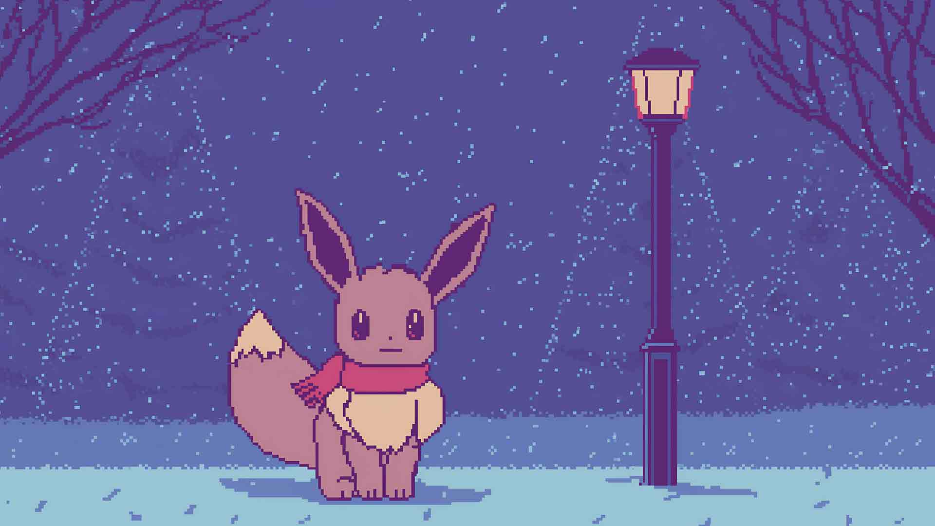 宝可梦伊布 Lofi Pixel 冬季公园桌面壁纸