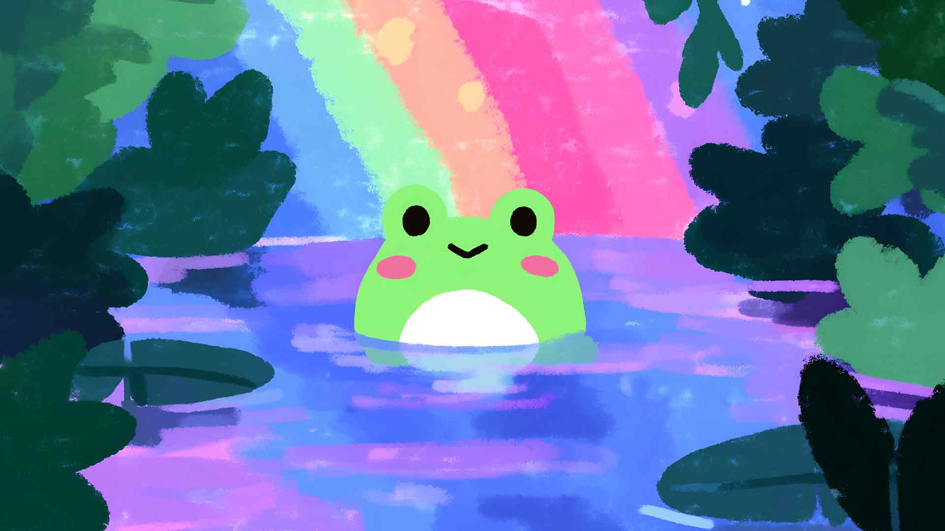 可爱青蛙彩虹池塘桌面壁纸