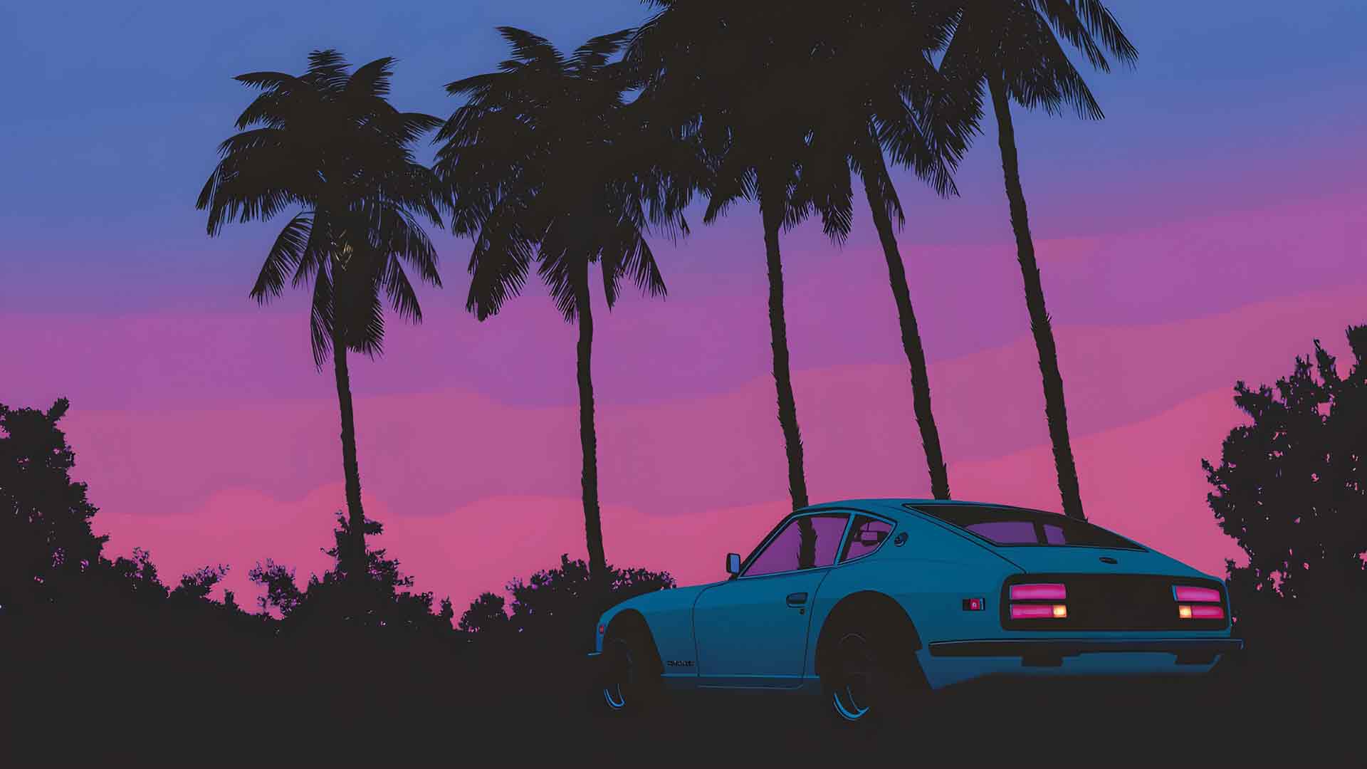 棕榈树复古日落桌面壁纸